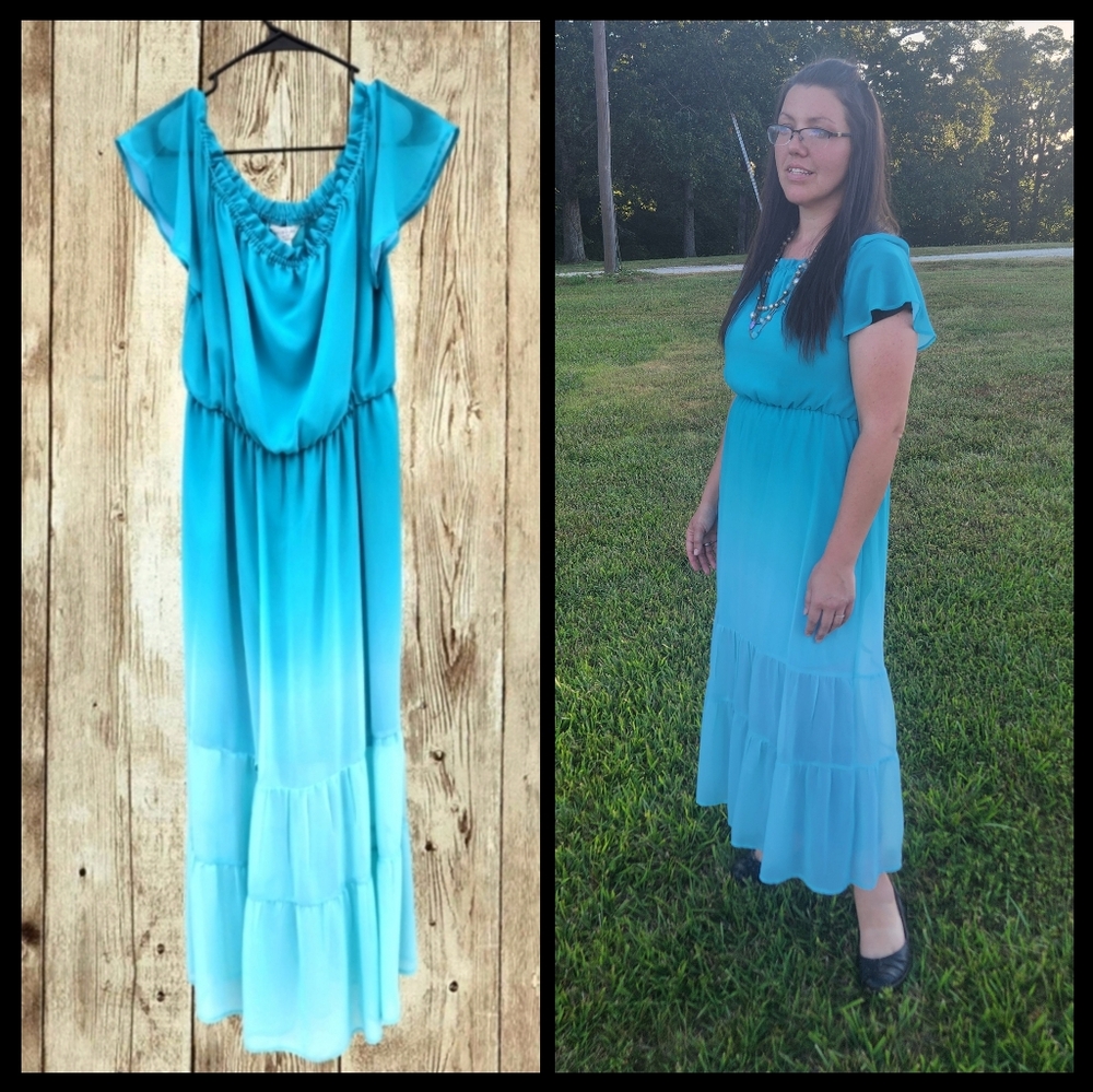 Belle sky teal ombre maxi dress size PL or L